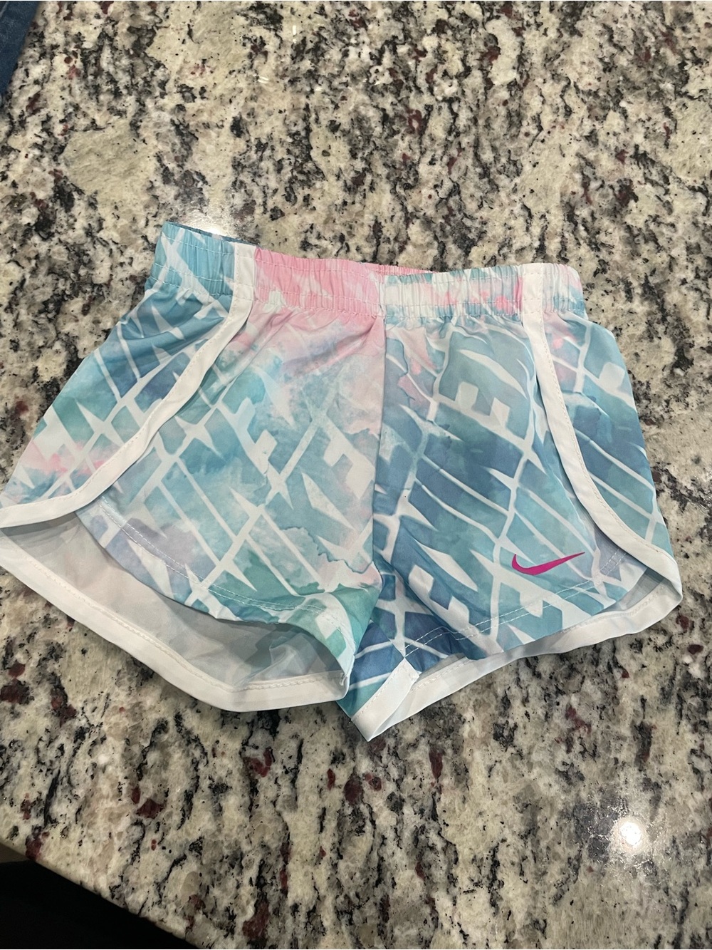 Nike Girls Blue, Pink & White Patterned Athletic Shorts